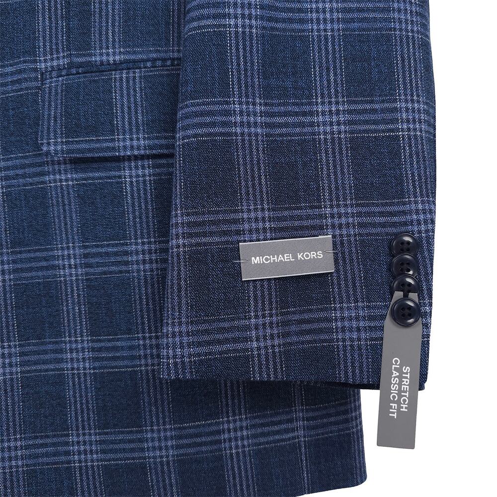 Michael Kors Mens Classic Fit Sport Coat Blazer 42L Blue Plaid Stretch NWT - Picture 4 of 13